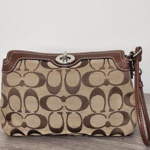Coach Brown Leather Top Lock Wristlet Bag